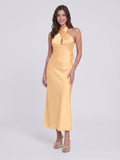 Butter Satin Sheath Halter Neckline Backless Ankle-Length Bridesmaid Dress with Bow - Curvevia