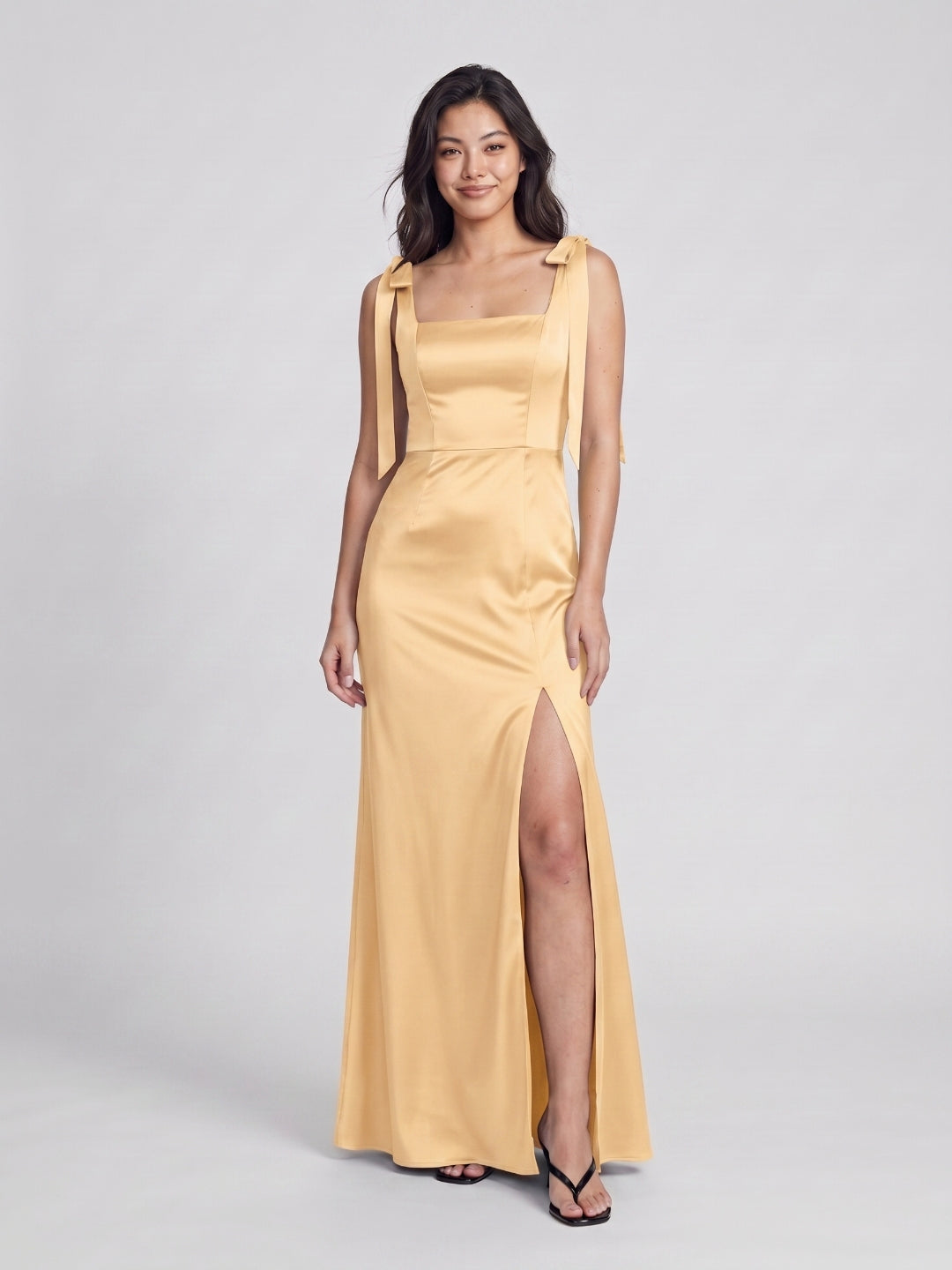 Butter Satin Sheath Square Neck Backless Floor-Length Bridesmaid Dress - Curvevia