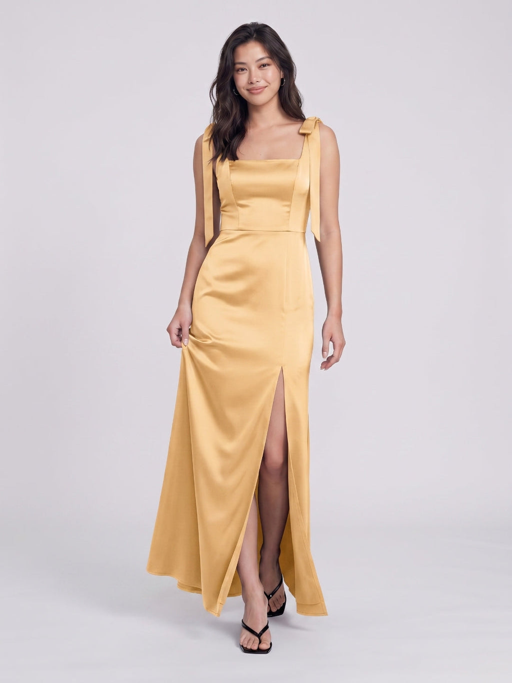 Butter Satin Sheath Square Neck Backless Floor-Length Bridesmaid Dress - Curvevia