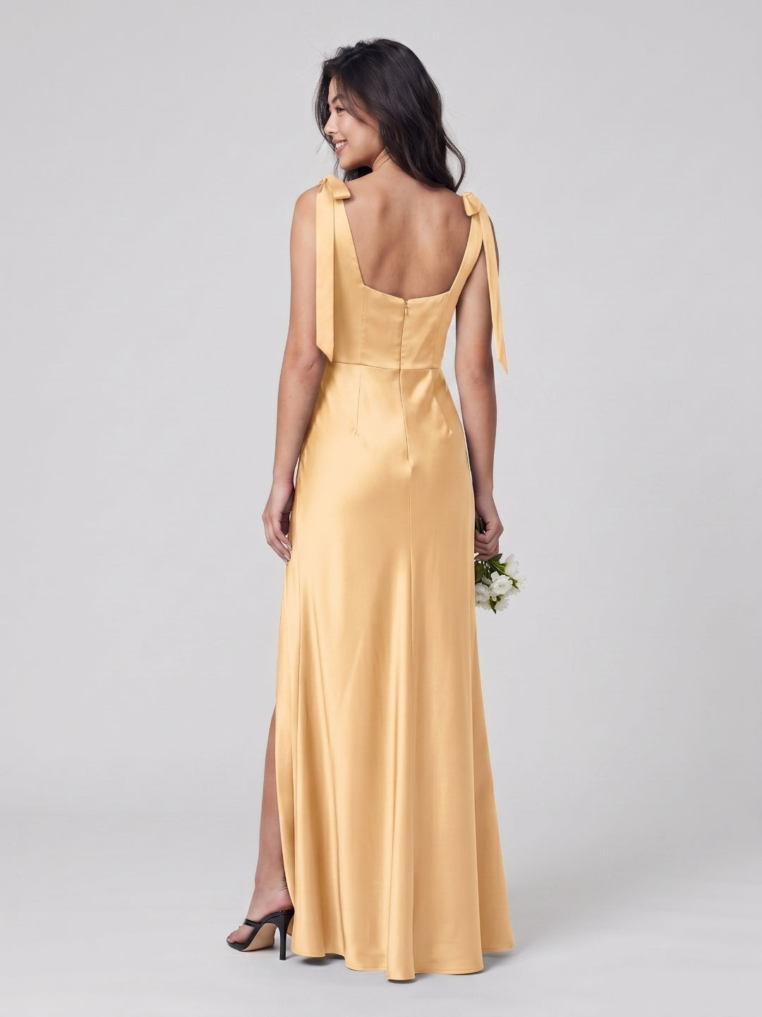 Butter Satin Sheath Square Neck Backless Floor-Length Bridesmaid Dress - Curvevia