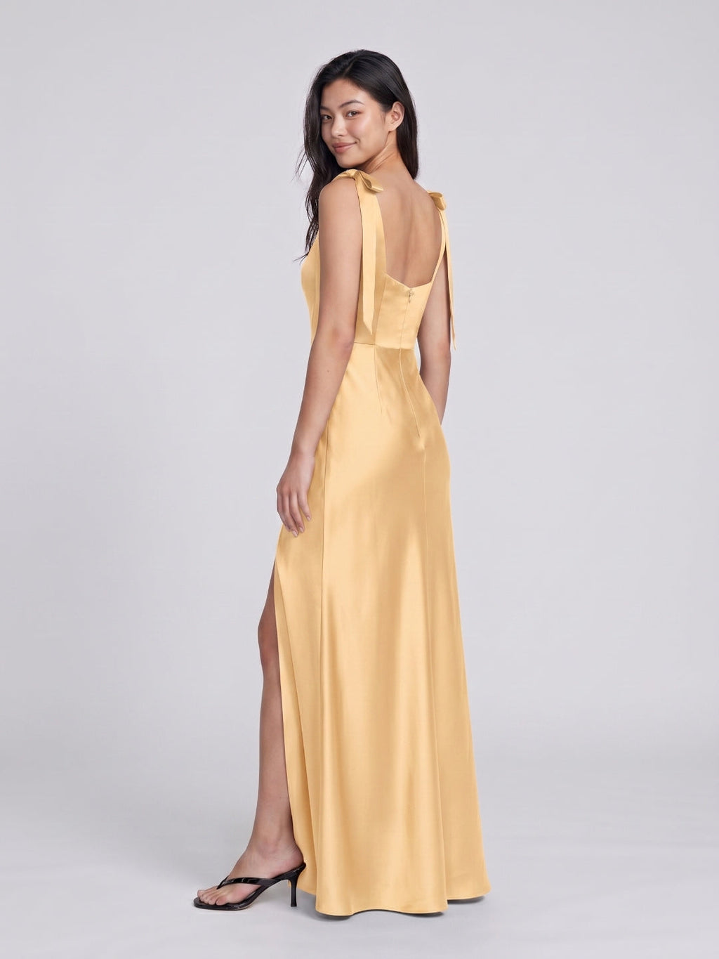 Butter Satin Sheath Square Neck Backless Floor-Length Bridesmaid Dress - Curvevia