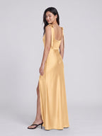 Butter Satin Sheath Square Neck Backless Floor-Length Bridesmaid Dress - Curvevia