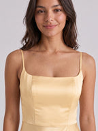 Butter Satin Trumpet Square Neck Back Zip Floor-Length Bridesmaid Dress - Curvevia