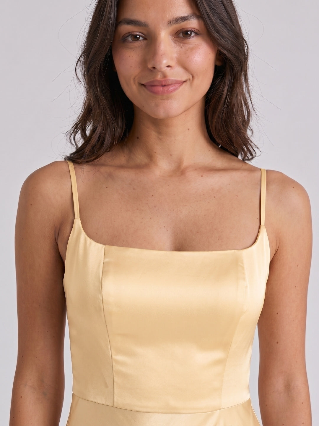 Butter Satin Trumpet Square Neck Back Zip Floor-Length Bridesmaid Dress - Curvevia