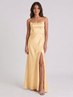 Butter Satin Trumpet Square Neck Back Zip Floor-Length Bridesmaid Dress - Curvevia
