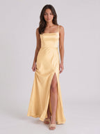 Butter Satin Trumpet Square Neck Back Zip Floor-Length Bridesmaid Dress - Curvevia