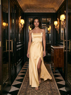 Butter Satin Trumpet Square Neck Back Zip Floor-Length Bridesmaid Dress - Curvevia