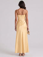 Butter Satin Trumpet Square Neck Back Zip Floor-Length Bridesmaid Dress - Curvevia