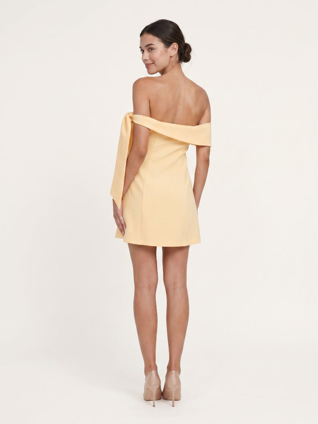 Butter Stretch Knit A-Line Off-the-Shoulder Backless Short Bridesmaid Dress - Curvevia