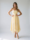 Butter Stretch Knit A-Line Straight Neck Back Zip Asymmetrical Dress - Curvevia