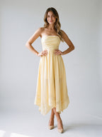Butter Stretch Knit A-Line Straight Neck Back Zip Asymmetrical Dress - Curvevia