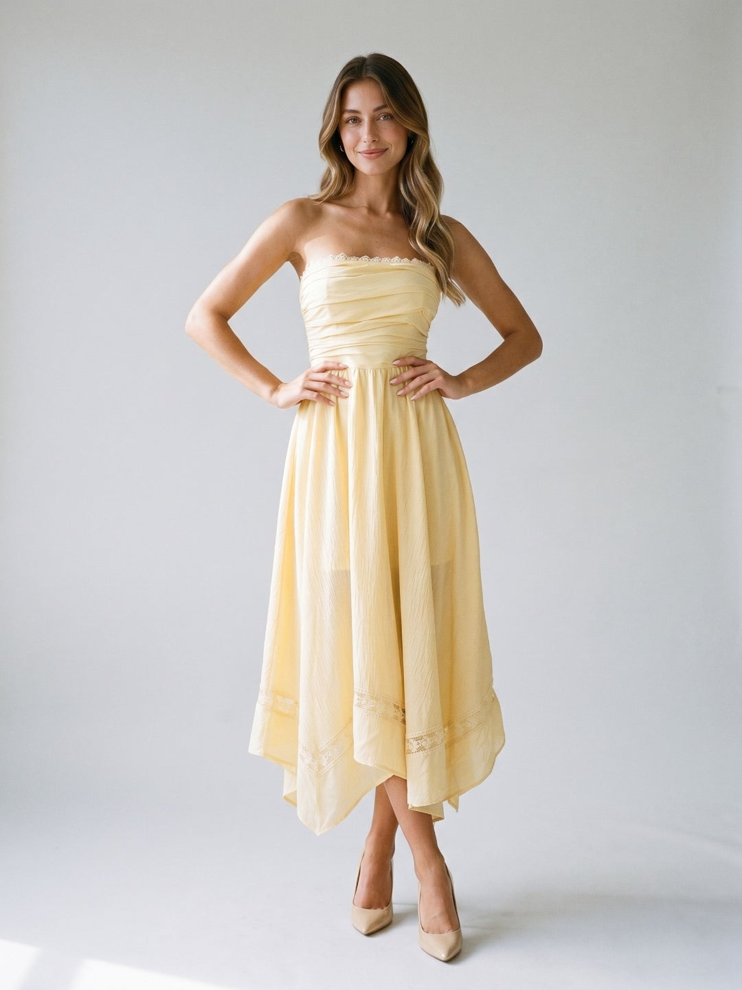 Butter Stretch Knit A-Line Straight Neck Back Zip Asymmetrical Dress - Curvevia