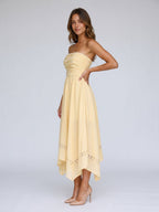 Butter Stretch Knit A-Line Straight Neck Back Zip Asymmetrical Dress - Curvevia