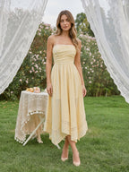 Butter Stretch Knit A-Line Straight Neck Back Zip Asymmetrical Dress - Curvevia