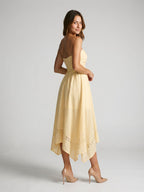 Butter Stretch Knit A-Line Straight Neck Back Zip Asymmetrical Dress - Curvevia