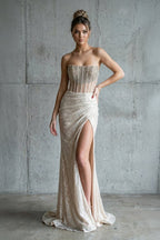 Strapless Mermaid Long Sequins Prom Dress With Split - Curvevia