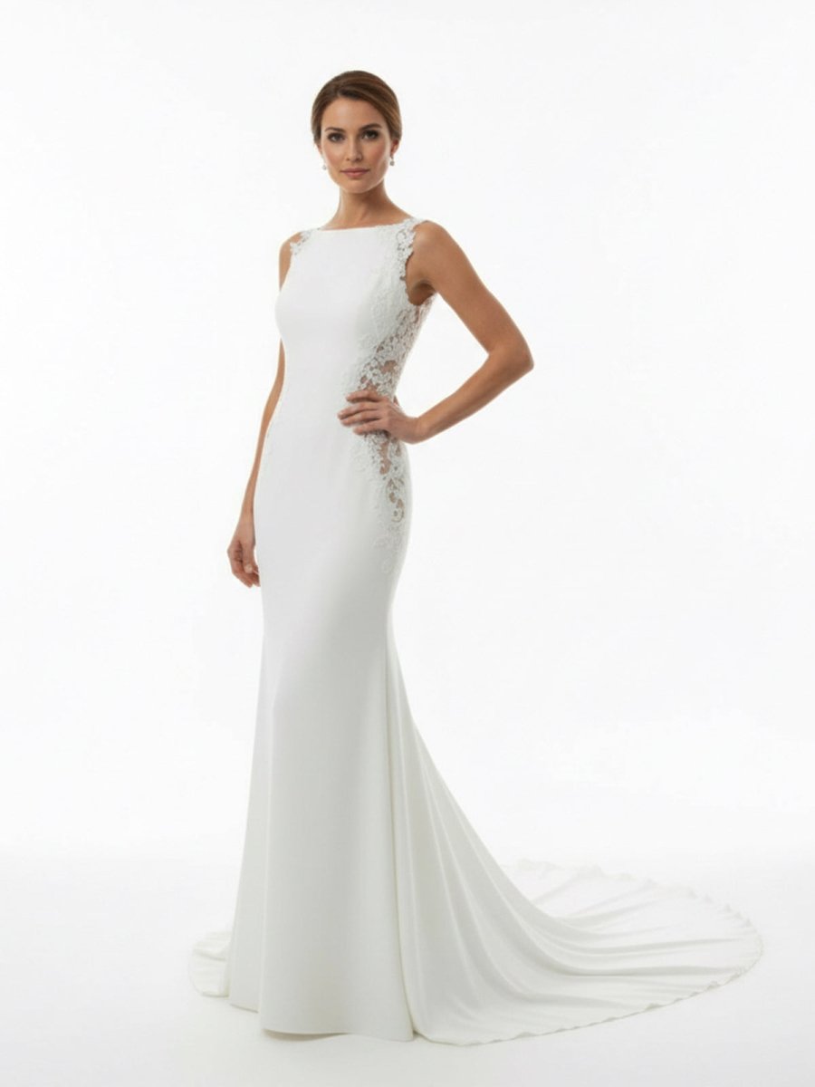 White Long Mermaid Boho Wedding Dress with Appliqued - Curvevia