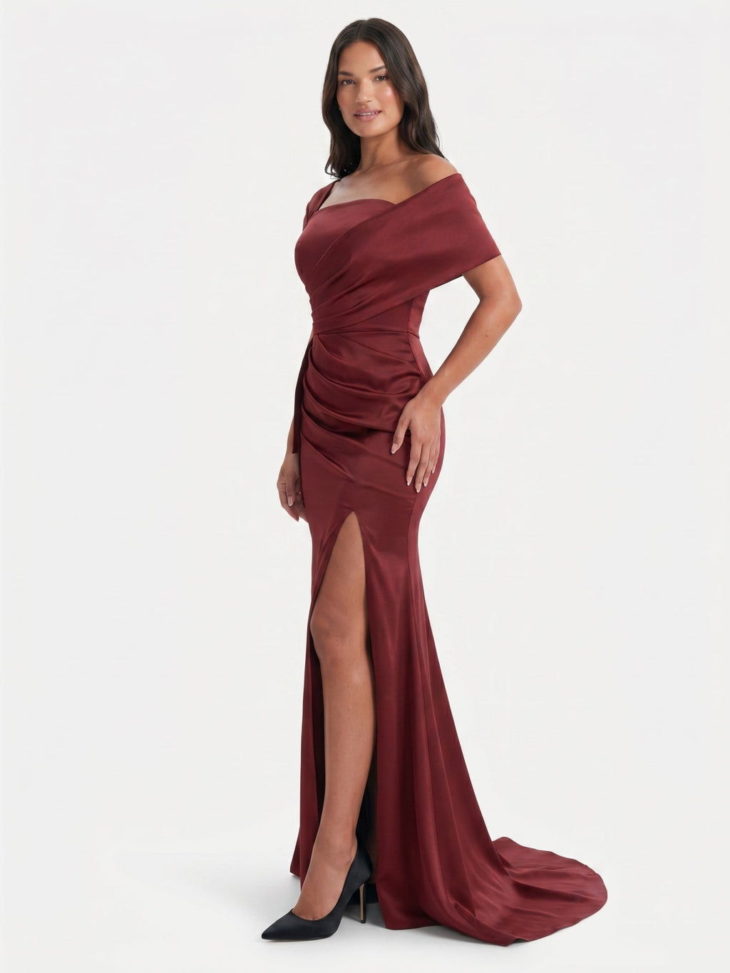 Caberne Satin Mermaid One Shoulder Back Zip Floor-Length Bridesmaid Dress with Pleats - Curvevia