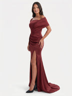 Caberne Satin Mermaid One Shoulder Back Zip Floor-Length Bridesmaid Dress with Pleats - Curvevia