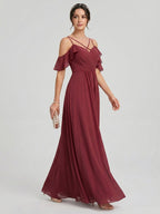 Coquette Cabernet Chiffon A-Line Sweetheart Back Zip Ankle-Length Bridesmaid Dress - Curvevia