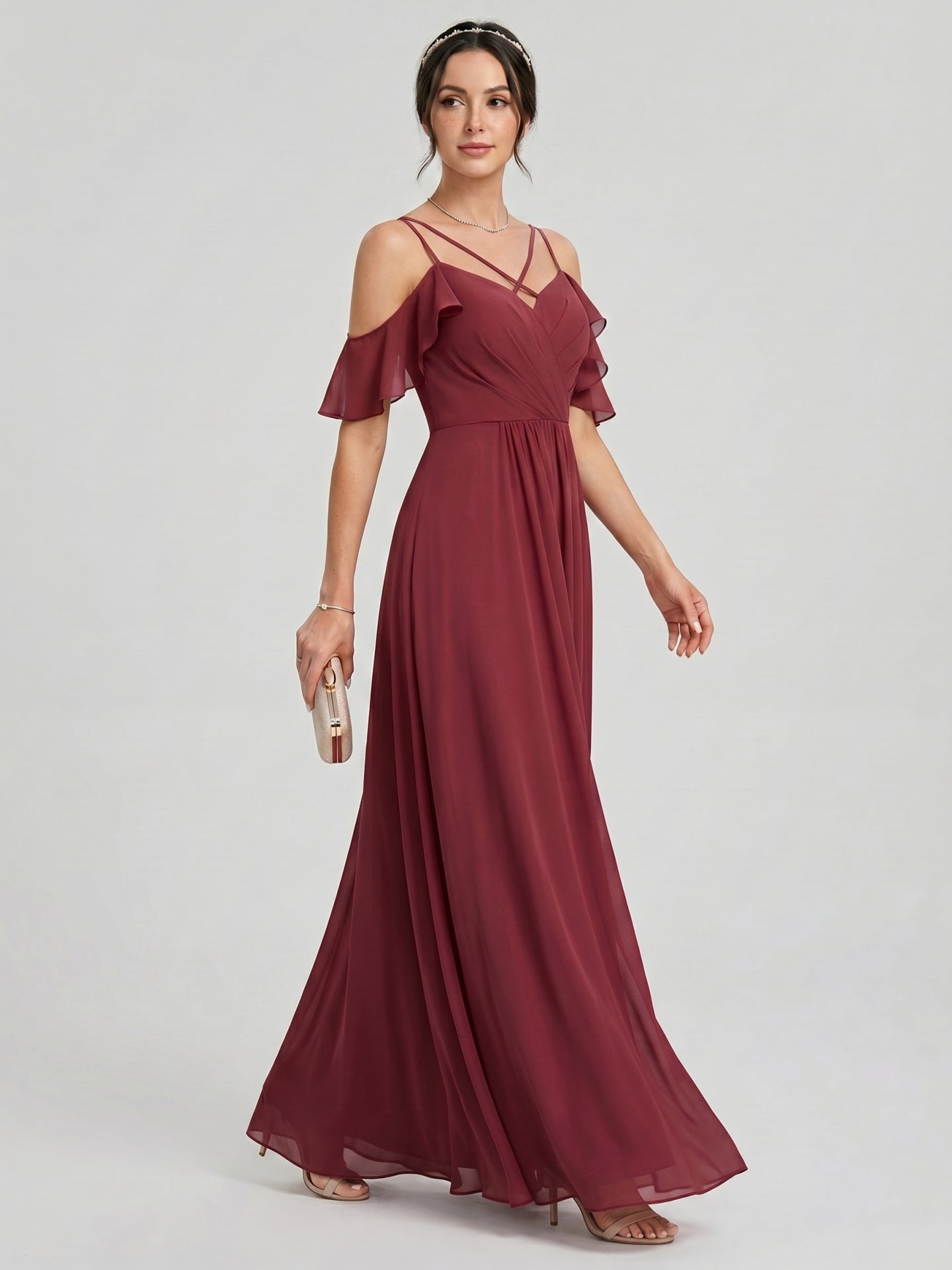 Coquette Cabernet Chiffon A-Line Sweetheart Back Zip Ankle-Length Bridesmaid Dress - Curvevia