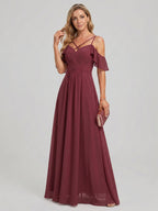 Coquette Cabernet Chiffon A-Line Sweetheart Back Zip Ankle-Length Bridesmaid Dress - Curvevia