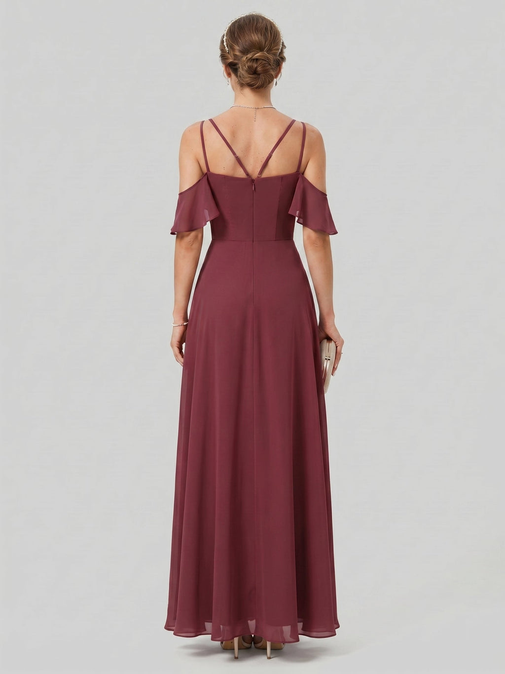Coquette Cabernet Chiffon A-Line Sweetheart Back Zip Ankle-Length Bridesmaid Dress - Curvevia