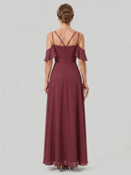 Coquette Cabernet Chiffon A-Line Sweetheart Back Zip Ankle-Length Bridesmaid Dress - Curvevia