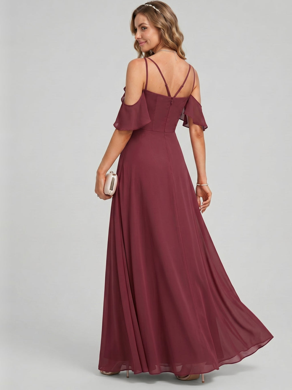Coquette Cabernet Chiffon A-Line Sweetheart Back Zip Ankle-Length Bridesmaid Dress - Curvevia