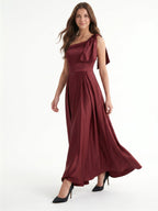 Cabernet Satin A-Line One Shoulder Backless Floor-Length Bridesmaid Dress - Curvevia