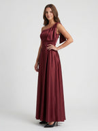 Cabernet Satin A-Line One Shoulder Backless Floor-Length Bridesmaid Dress - Curvevia