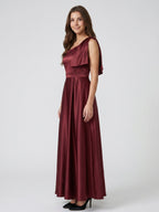 Cabernet Satin A-Line One Shoulder Backless Floor-Length Bridesmaid Dress - Curvevia