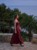 Cabernet Satin A-Line One Shoulder Backless Floor-Length Bridesmaid Dress - Curvevia