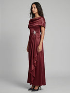 Cabernet Satin A-Line Scoop Neck Back Zip Floor-Length Bridesmaid Dress with Pleats - Curvevia