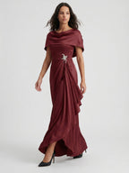 Cabernet Satin A-Line Scoop Neck Back Zip Floor-Length Bridesmaid Dress with Pleats - Curvevia