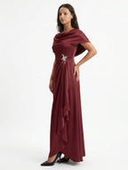 Cabernet Satin A-Line Scoop Neck Back Zip Floor-Length Bridesmaid Dress with Pleats - Curvevia
