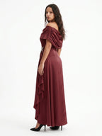 Cabernet Satin A-Line Scoop Neck Back Zip Floor-Length Bridesmaid Dress with Pleats - Curvevia