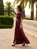 Cabernet Satin A-Line Scoop Neck Back Zip Floor-Length Bridesmaid Dress with Pleats - Curvevia