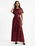 Cabernet Satin A-Line Scoop Neck Back Zip Floor-Length Bridesmaid Dress with Pleats - Curvevia