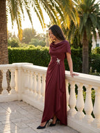 Cabernet Satin A-Line Scoop Neck Back Zip Floor-Length Bridesmaid Dress with Pleats - Curvevia