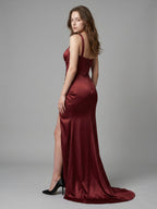 Cabernet Satin Mermaid Sweetheart Backless Floor-Length Bridesmaid Dress with Pleated Details - Curvevia