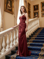 Cabernet Satin Mermaid Sweetheart Backless Floor-Length Bridesmaid Dress with Pleated Details - Curvevia