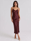 Cabernet Satin Sheath Scoop Neck Backless Ankle-Length Formal Dress - Curvevia