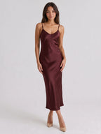 Cabernet Satin Sheath Scoop Neck Backless Ankle-Length Formal Dress - Curvevia