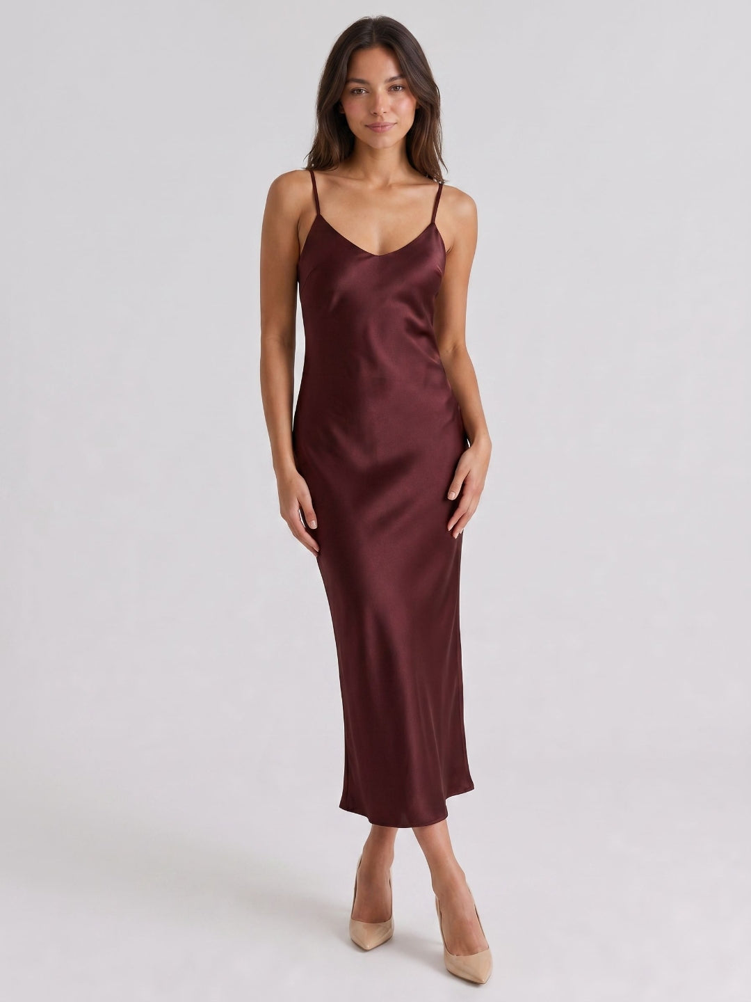 Cabernet Satin Sheath Scoop Neck Backless Ankle-Length Formal Dress - Curvevia
