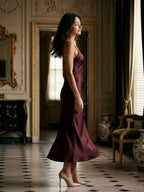 Cabernet Satin Sheath Scoop Neck Backless Ankle-Length Formal Dress - Curvevia