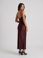 Cabernet Satin Sheath Scoop Neck Backless Ankle-Length Formal Dress - Curvevia