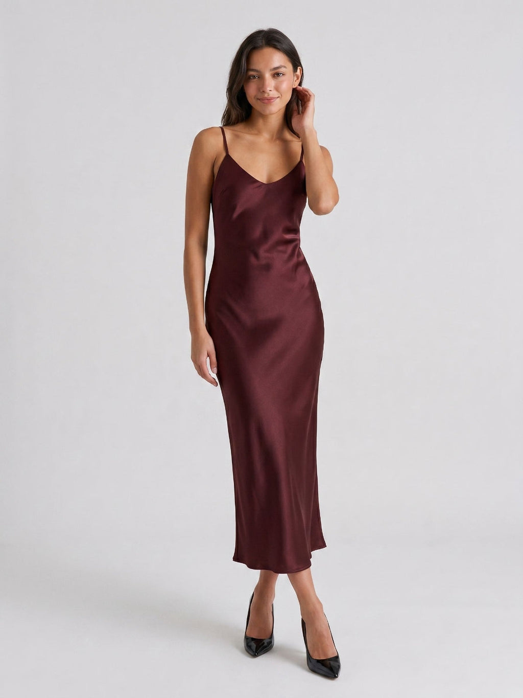 Cabernet Satin Sheath Scoop Neck Backless Ankle-Length Formal Dress - Curvevia