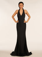 Simple Black Halter Backless Mermaid Long Evening Dress - Curvevia
