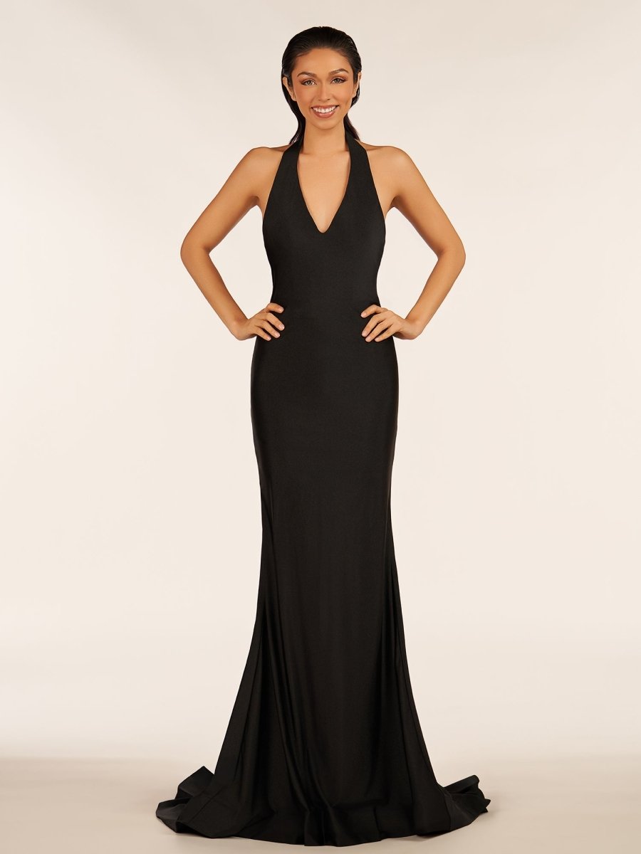 Simple Black Halter Backless Mermaid Long Evening Dress - Curvevia